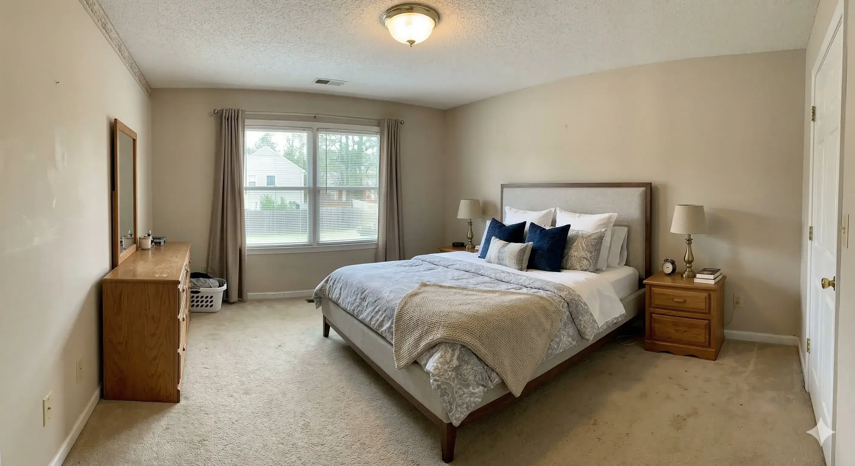 Builder-grade bedroom — nothing wrong, nothing right