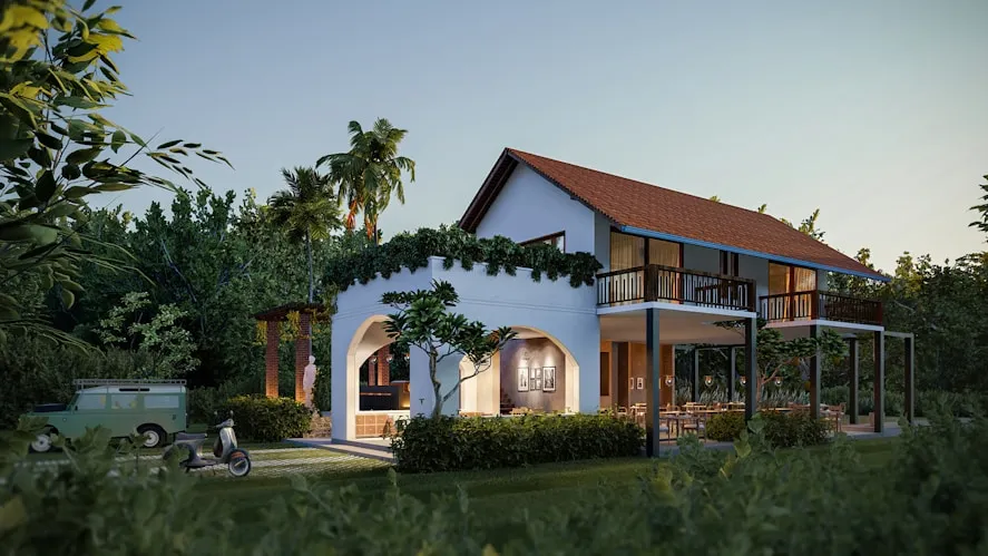 White house with palm trees